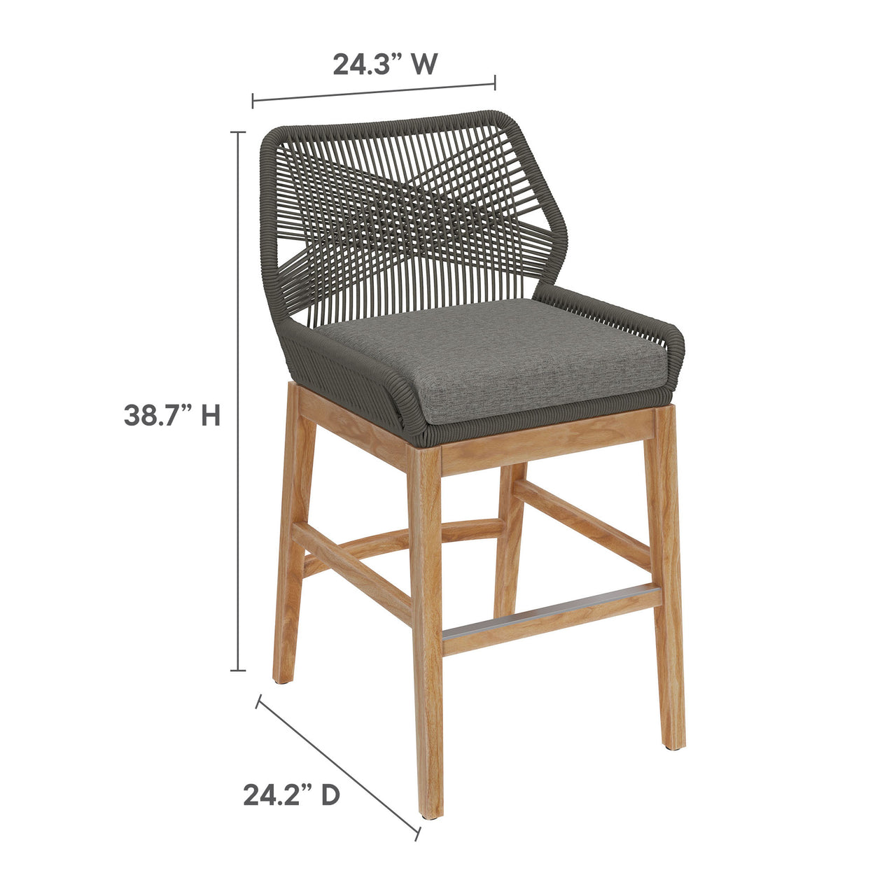 Veyra Teak Counter Stool, Gray & Natural Wood