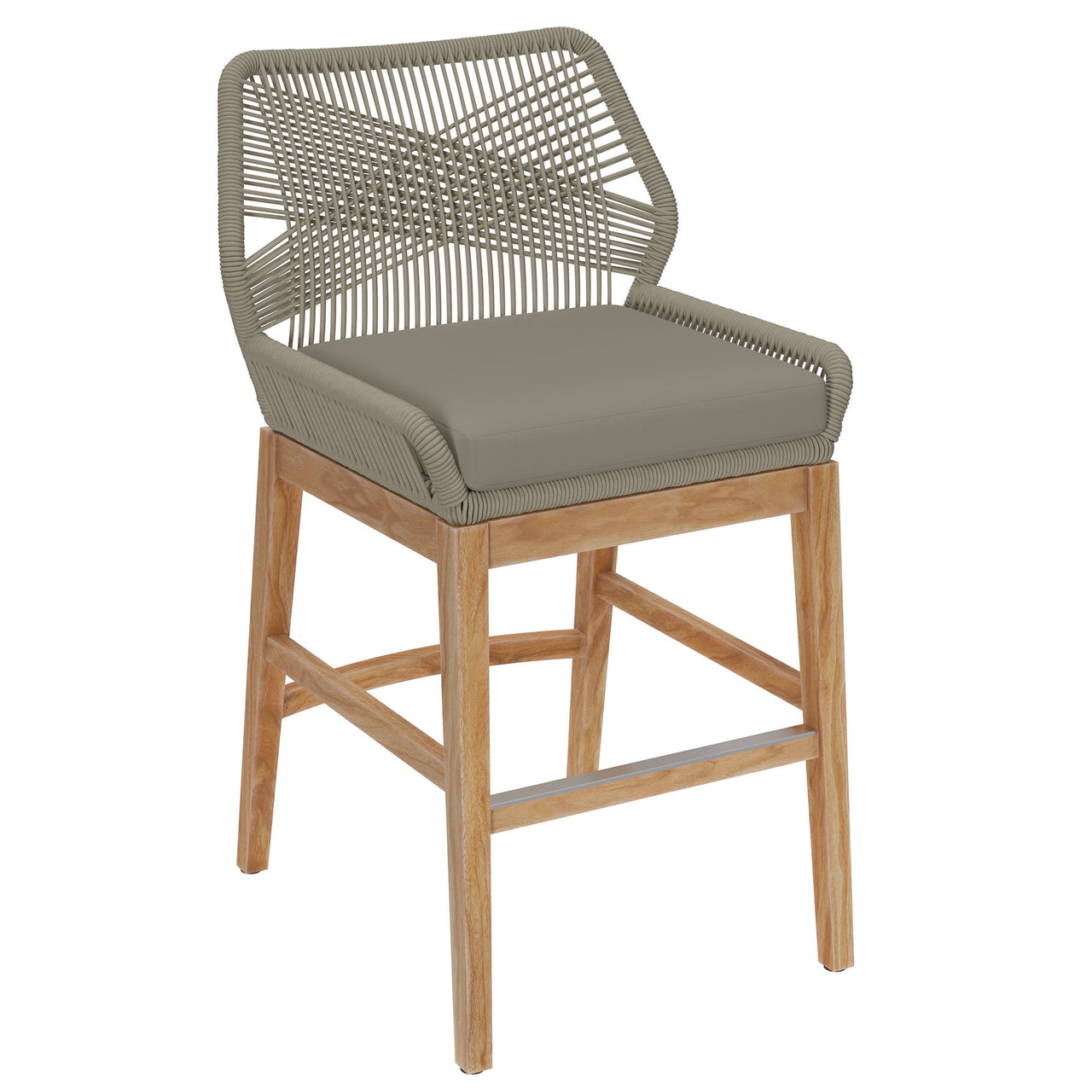 Veyra Teak Counter Stool, Light Gray & Natural Wood