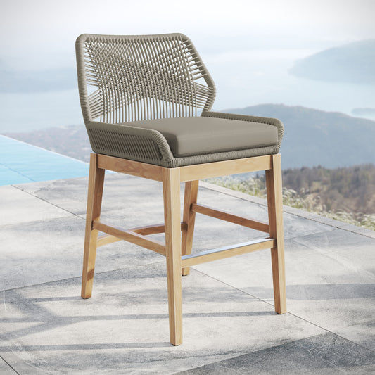 Veyra Teak Counter Stool, Light Gray & Natural Wood
