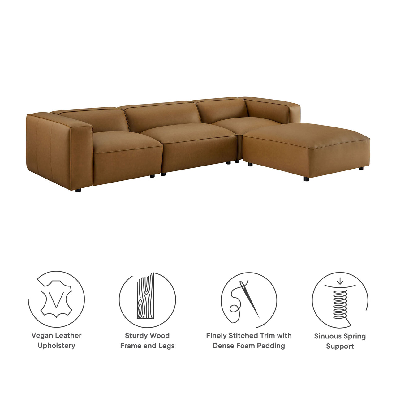 Ardyn 4-Piece Eco-Leather Modular Sectional, Camel