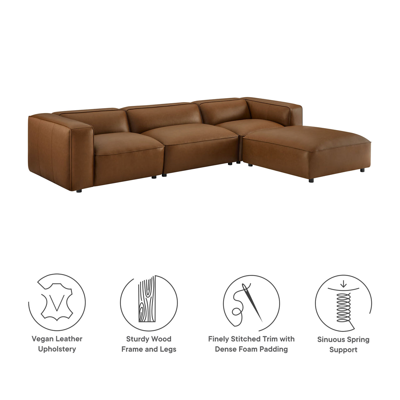 Ardyn 4-Piece Eco-Leather Modular Sectional, Coffee