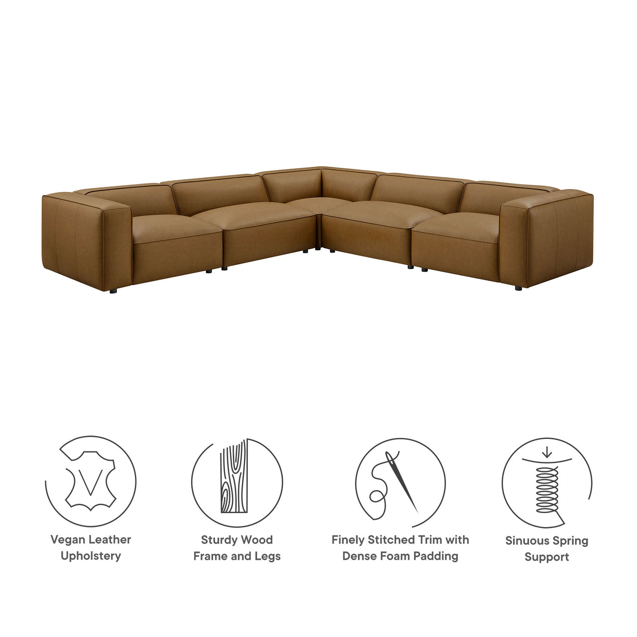 Ardyn 5-Piece Eco-Leather Modular L-Shaped Sectional, Camel