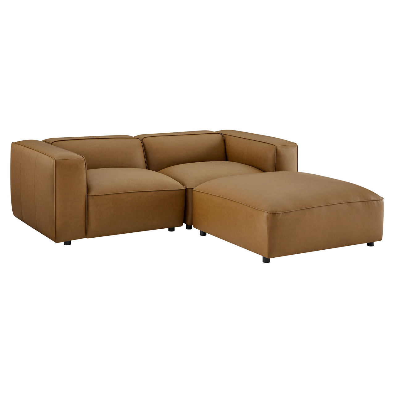 Ardyn 3-Piece Eco-Leather Modular Loveseat Sectional with Ottoman, Camel