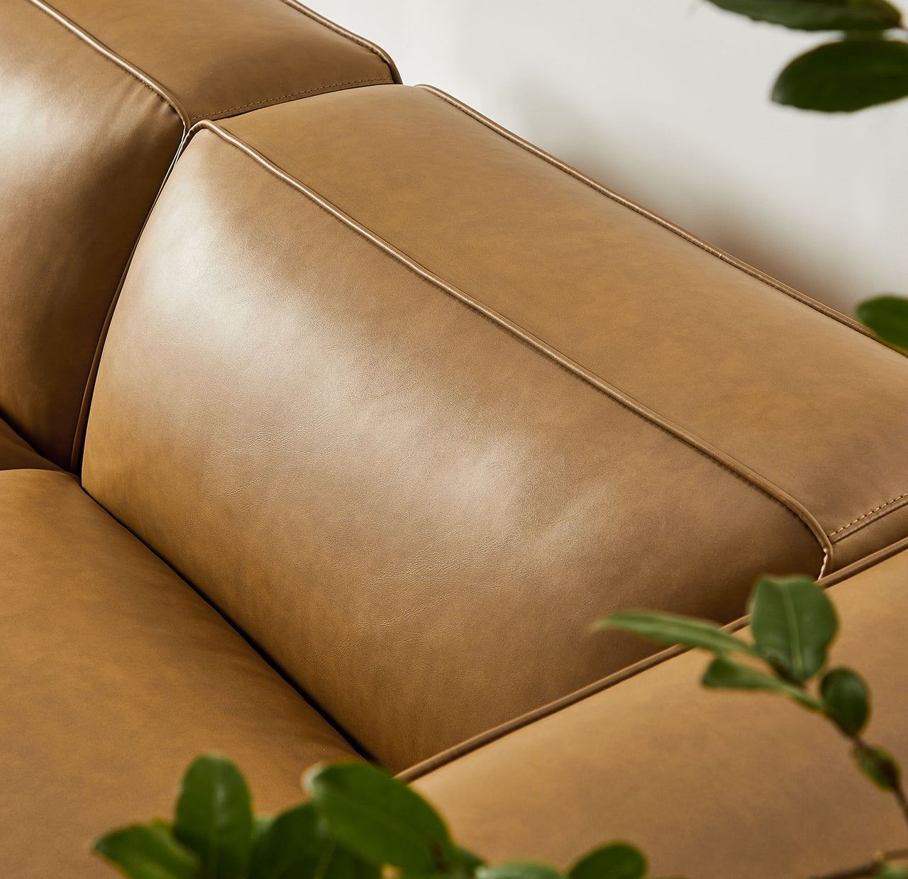 Ardyn 3-Piece Eco-Leather Modular Loveseat Sectional with Ottoman, Camel