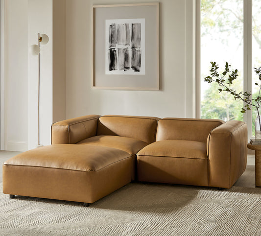 Ardyn 3-Piece Eco-Leather Modular Loveseat Sectional with Ottoman, Camel