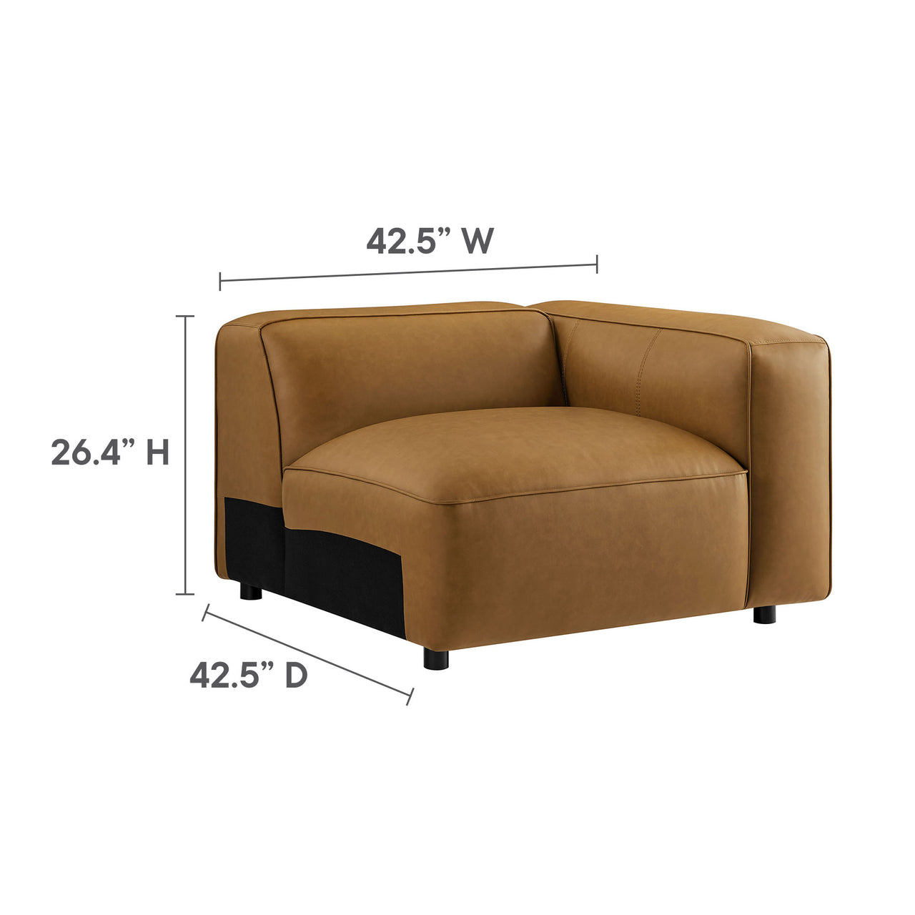 Ardyn 3-Piece Eco-Leather Modular Loveseat Sectional with Ottoman, Camel