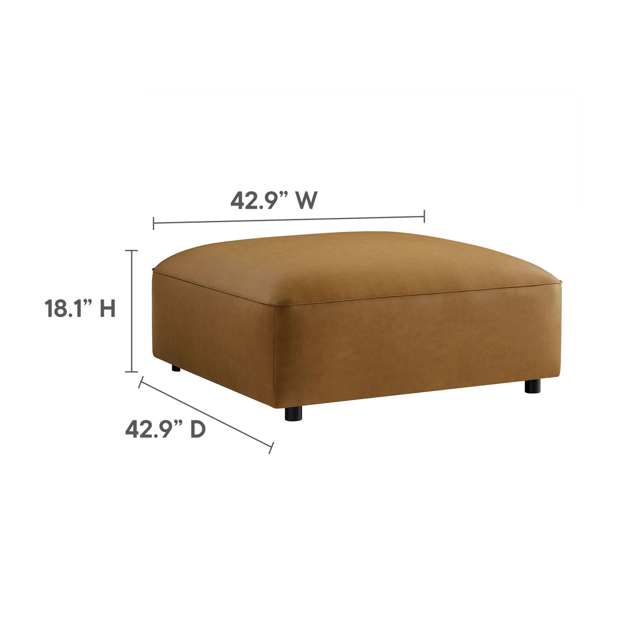 Ardyn 3-Piece Eco-Leather Modular Loveseat Sectional with Ottoman, Camel
