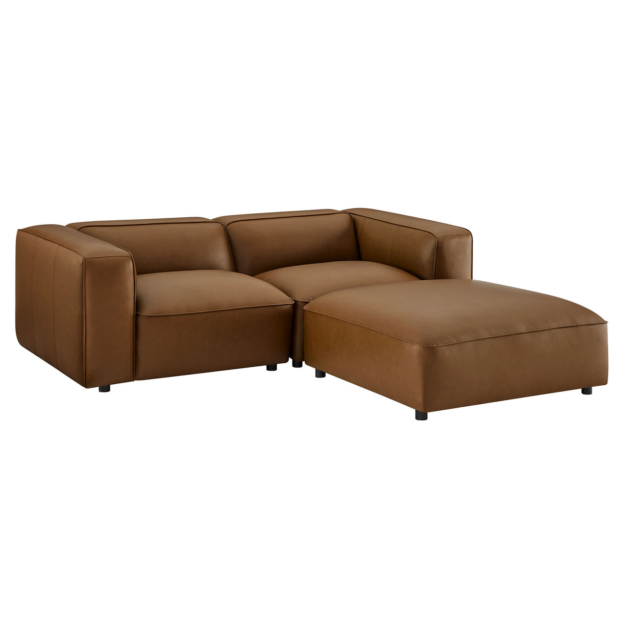 Ardyn 3-Piece Eco-Leather Modular Loveseat Sectional with Ottoman, Coffee