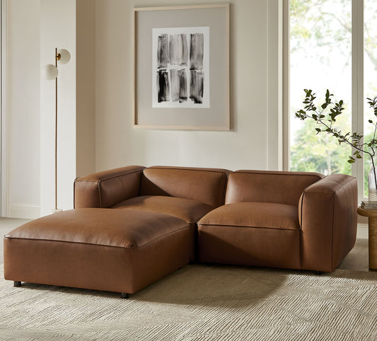 Ardyn 3-Piece Eco-Leather Modular Loveseat Sectional with Ottoman, Coffee