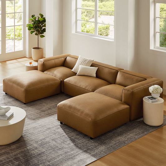Ardyn 5-Piece Eco-Leather Modular U-Shaped Sectional, Camel