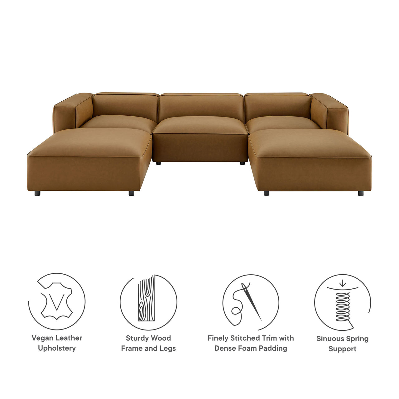 Ardyn 5-Piece Eco-Leather Modular U-Shaped Sectional, Camel