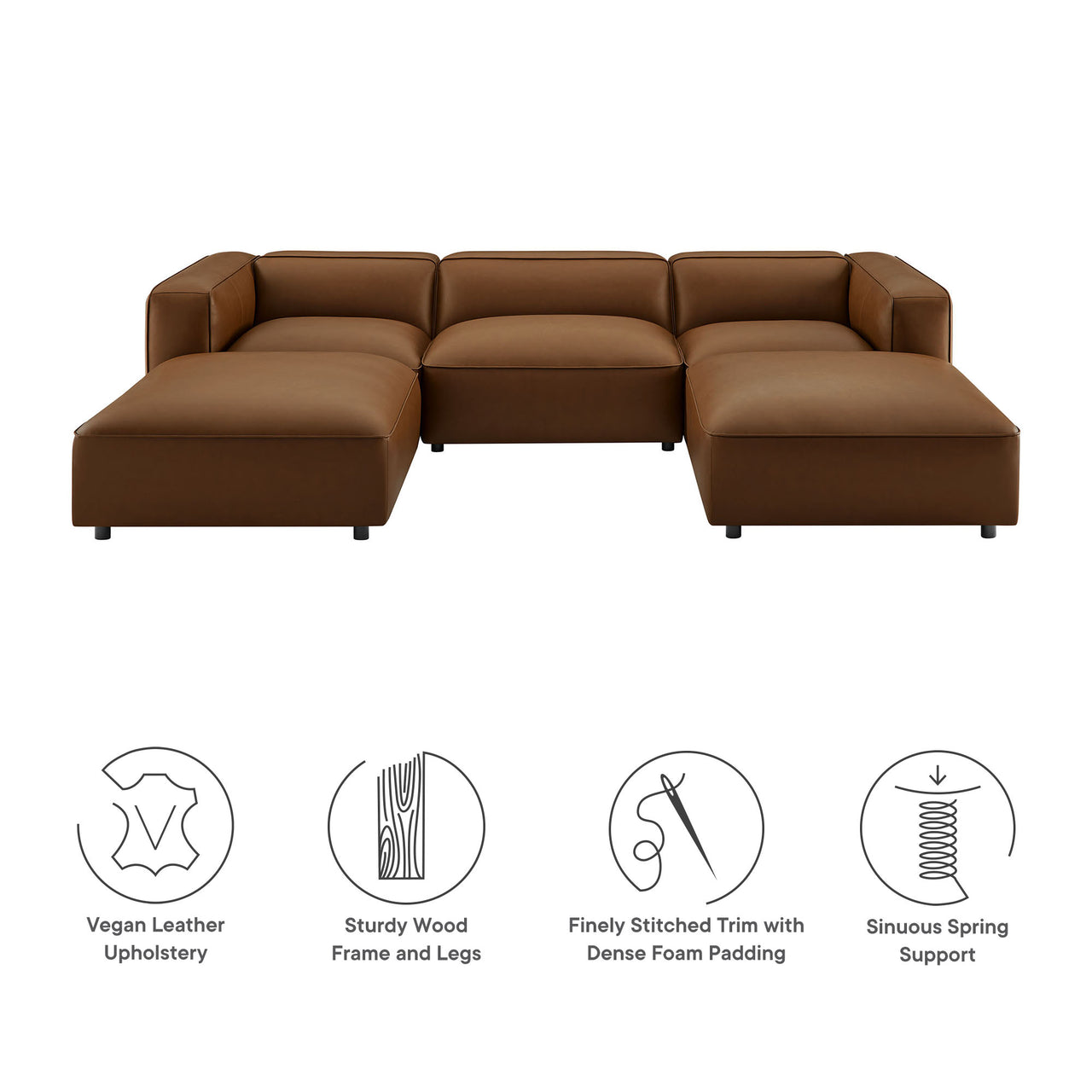 Ardyn 5-Piece Eco-Leather Modular U-Shaped Sectional, Coffee