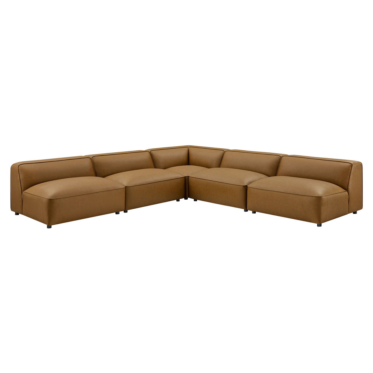 Ardyn 5-Piece Upholstered Armless L-Shaped Eco-Leather Modular Sectional, Camel