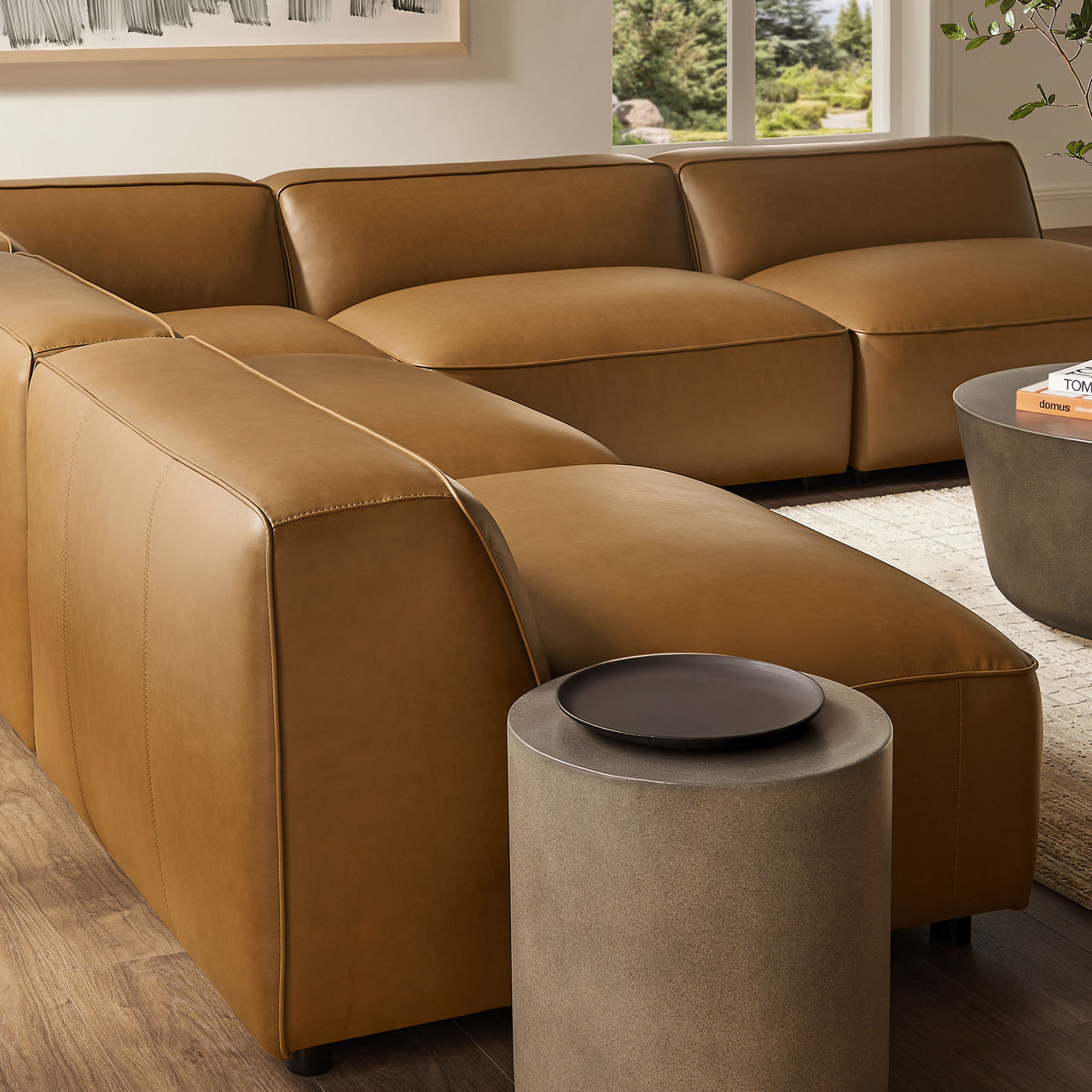 Ardyn 5-Piece Upholstered Armless L-Shaped Eco-Leather Modular Sectional, Camel