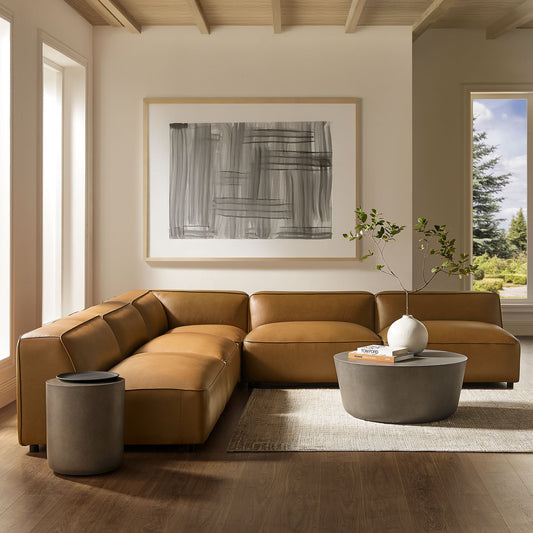 Ardyn 5-Piece Upholstered Armless L-Shaped Eco-Leather Modular Sectional, Camel