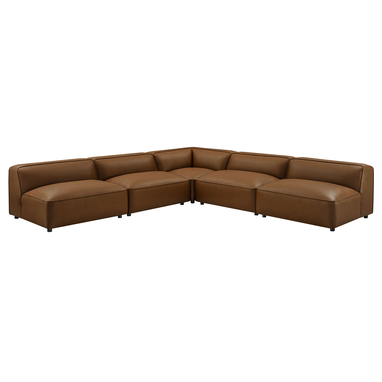 Ardyn 5-Piece Upholstered Armless L-Shaped Eco-Leather Modular Sectional, Coffee