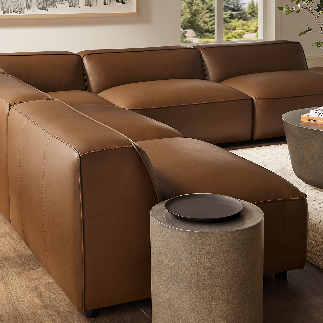 Ardyn 5-Piece Upholstered Armless L-Shaped Eco-Leather Modular Sectional, Coffee