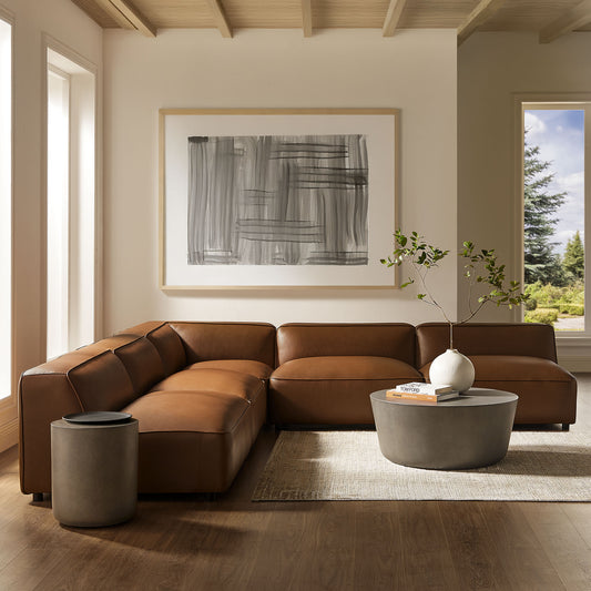 Ardyn 5-Piece Upholstered Armless L-Shaped Eco-Leather Modular Sectional, Coffee