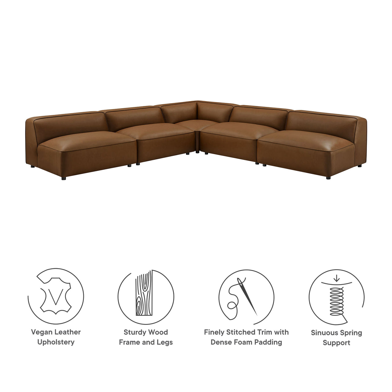 Ardyn 5-Piece Upholstered Armless L-Shaped Eco-Leather Modular Sectional, Coffee