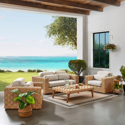 Theseus 4-Piece Alfresco Furniture Set, Natural Wood & Light Gray
