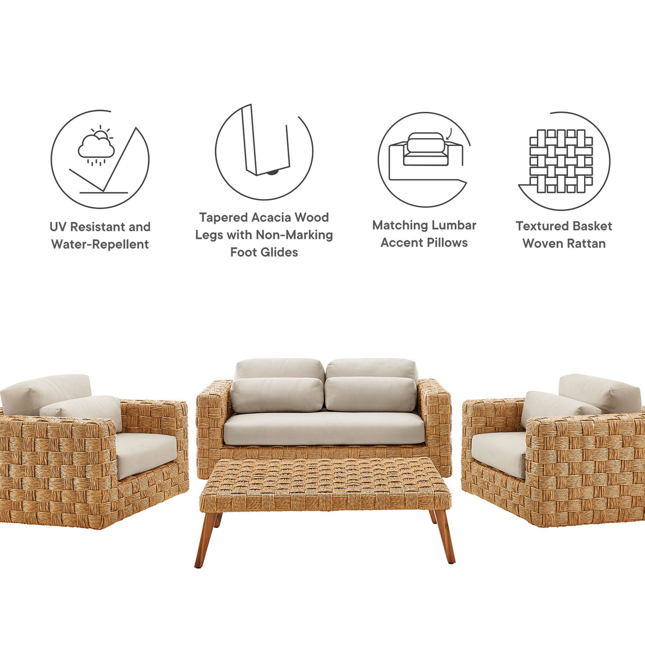 Theseus 4-Piece Alfresco Furniture Set, Natural Wood & Light Gray