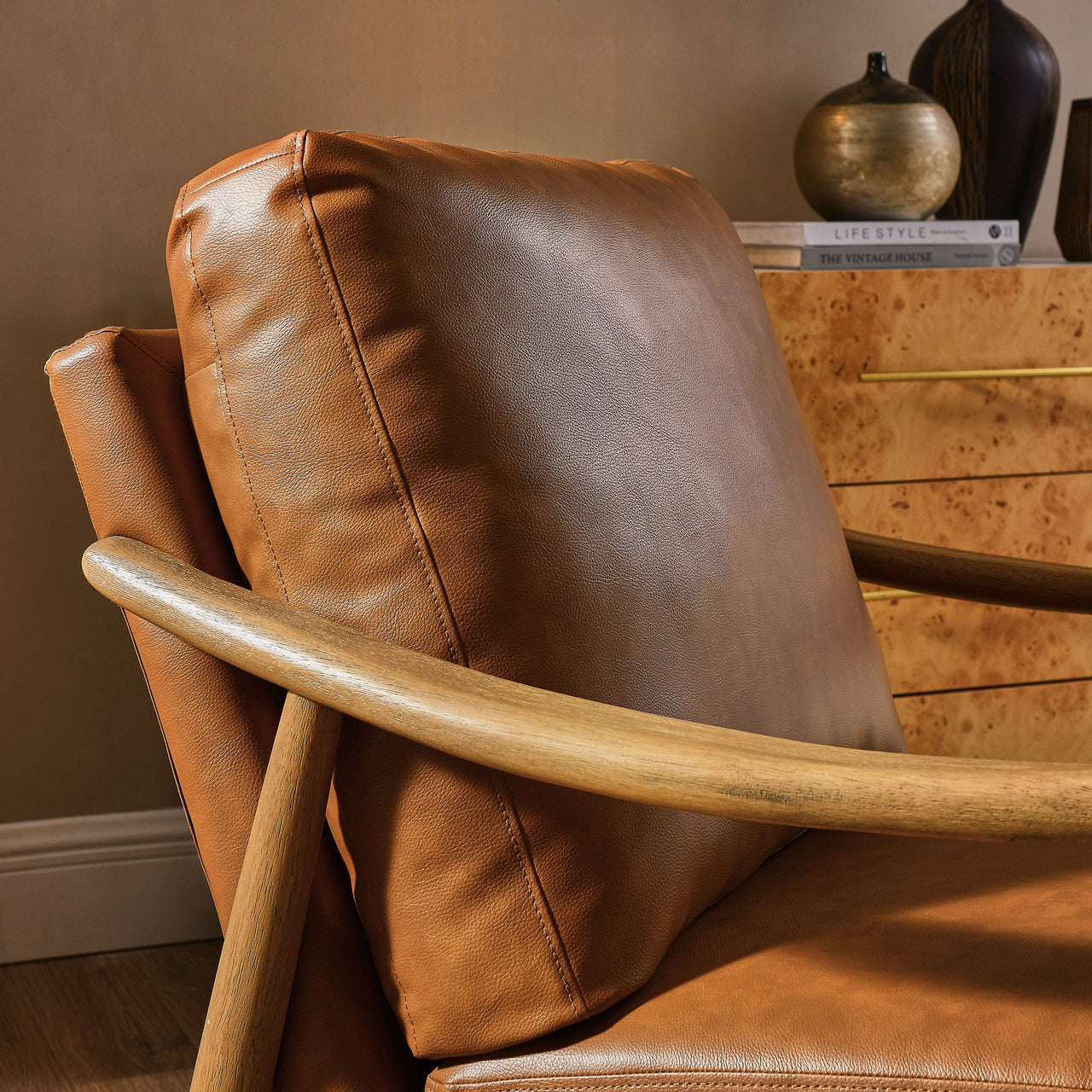 Alcrest Faux Accent Armchair, Tan & Walnut
