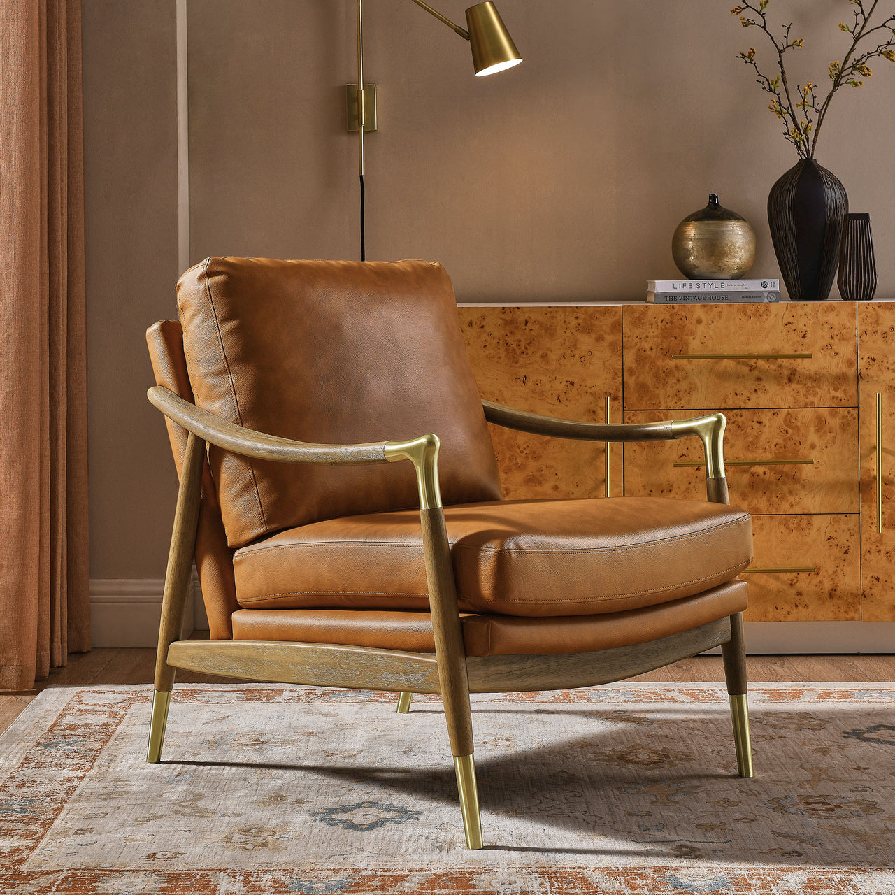 Alcrest Faux Accent Armchair, Tan & Walnut