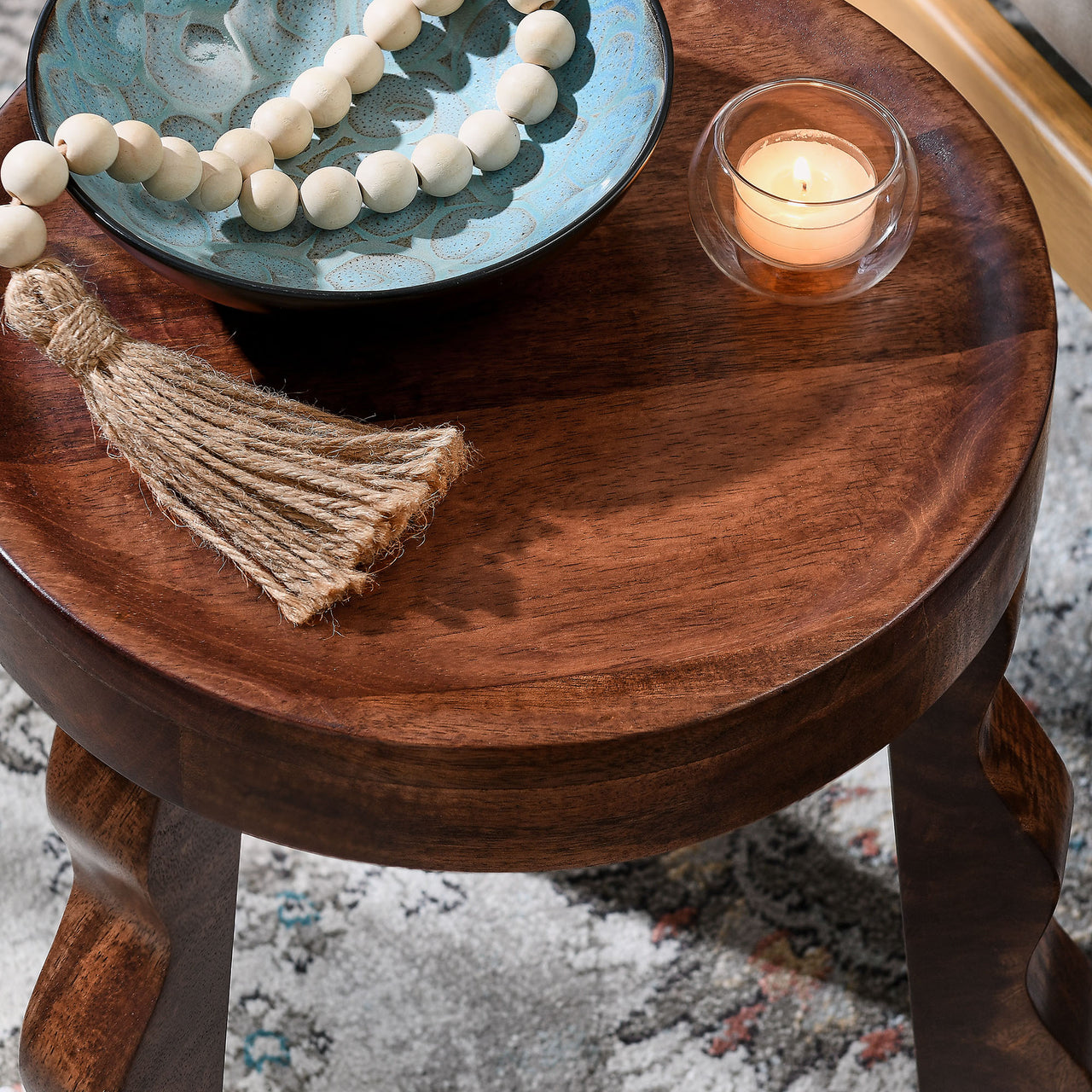 Mireya Carved Wood Stool | Side Table, Walnut
