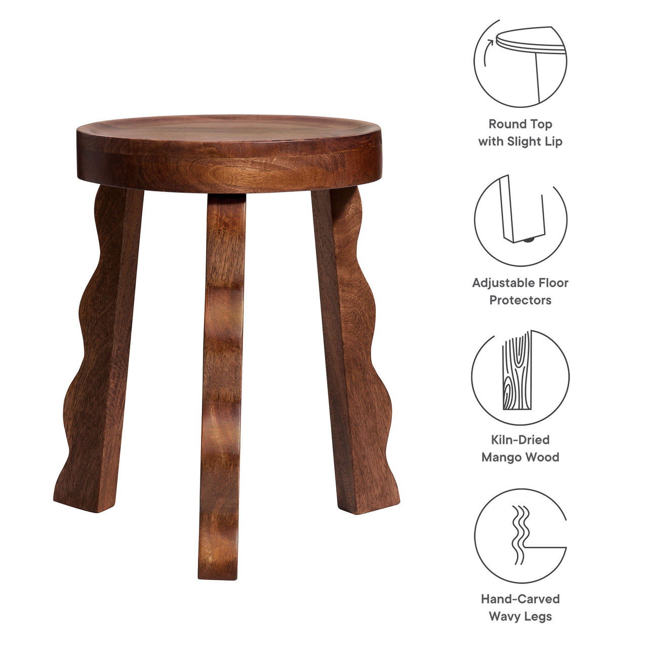 Mireya Carved Wood Stool | Side Table, Walnut