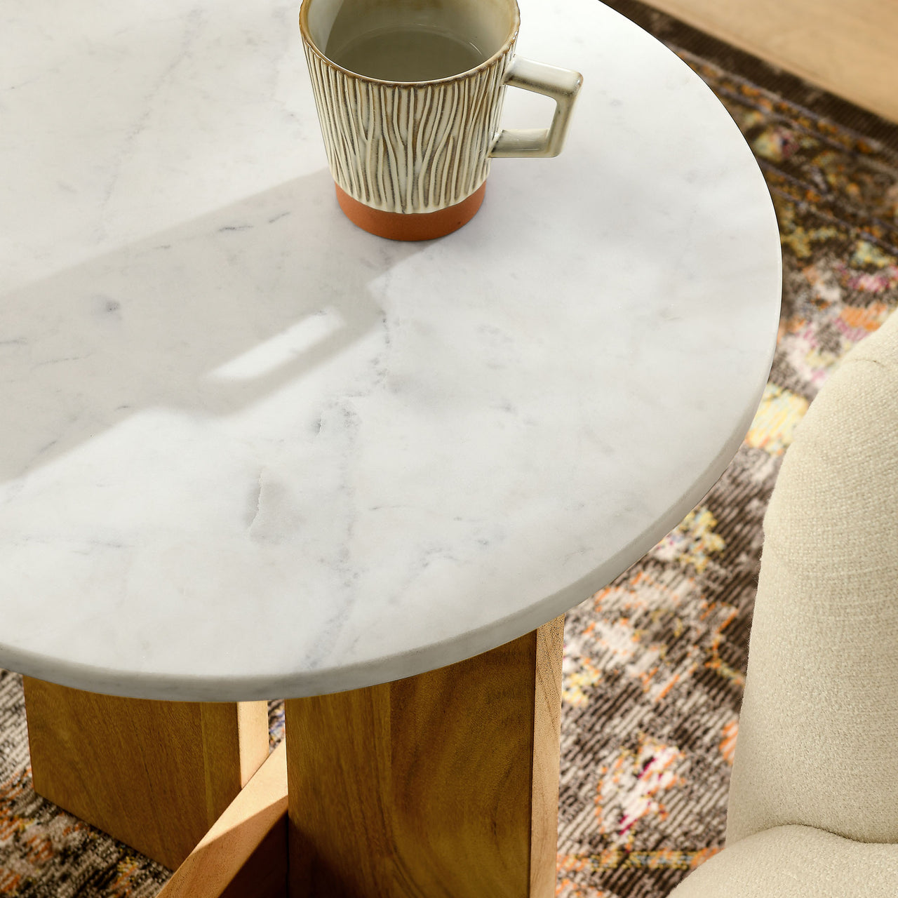 Olyvenne Side Table, Natural Wood & White