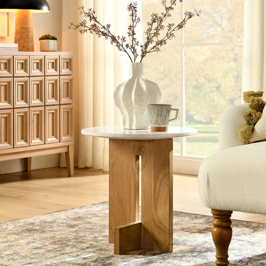 Olyvenne Side Table, Natural Wood & White