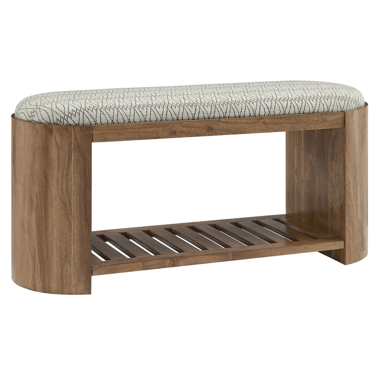 Zarentha Upholstered Bench, Natural Wood & Geometric