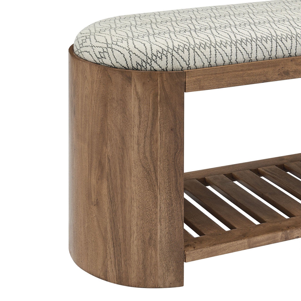 Zarentha Upholstered Bench, Natural Wood & Geometric