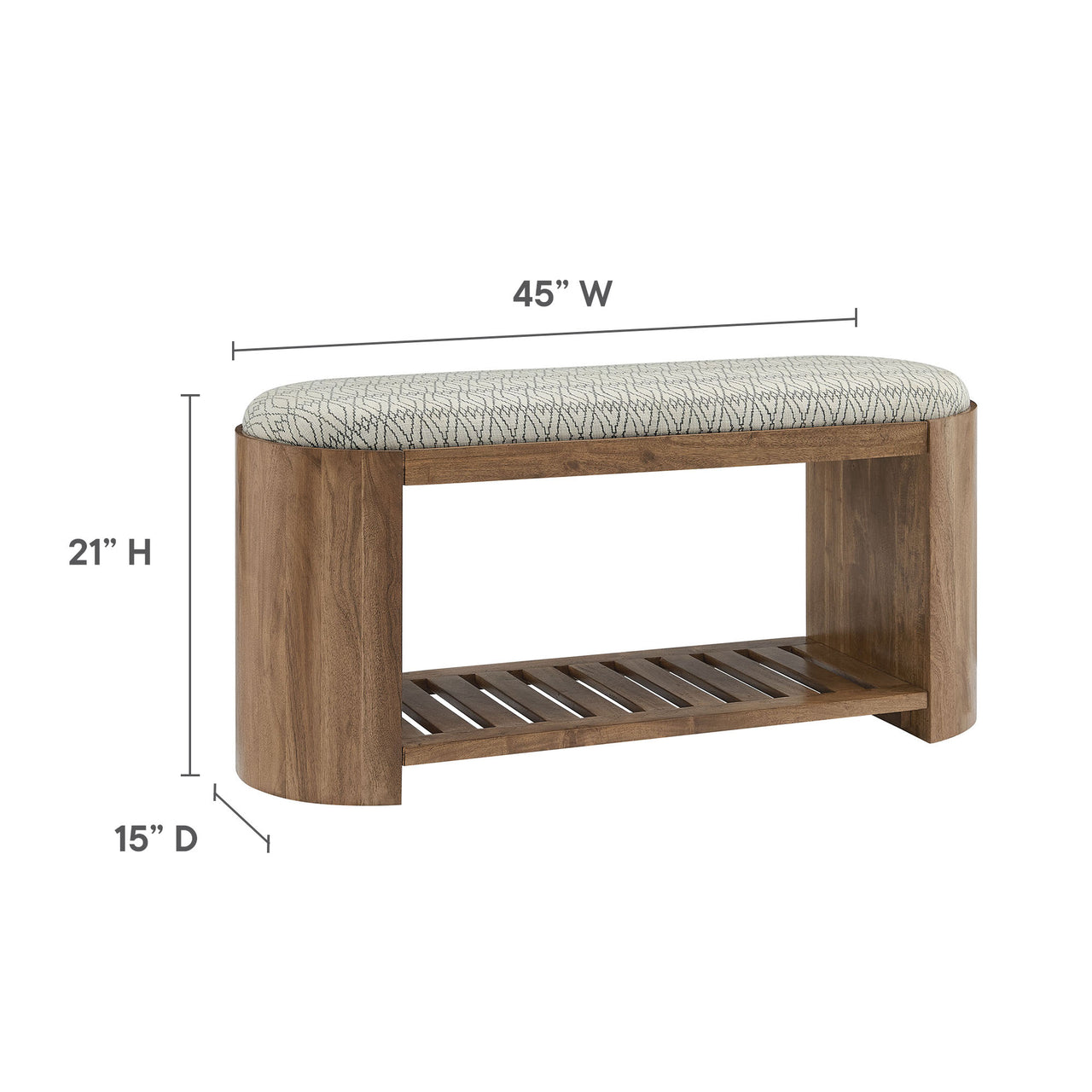 Zarentha Upholstered Bench, Natural Wood & Geometric