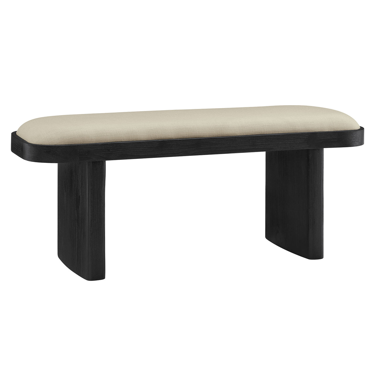 Marisette Upholstered Wood Bench, Black & Cream