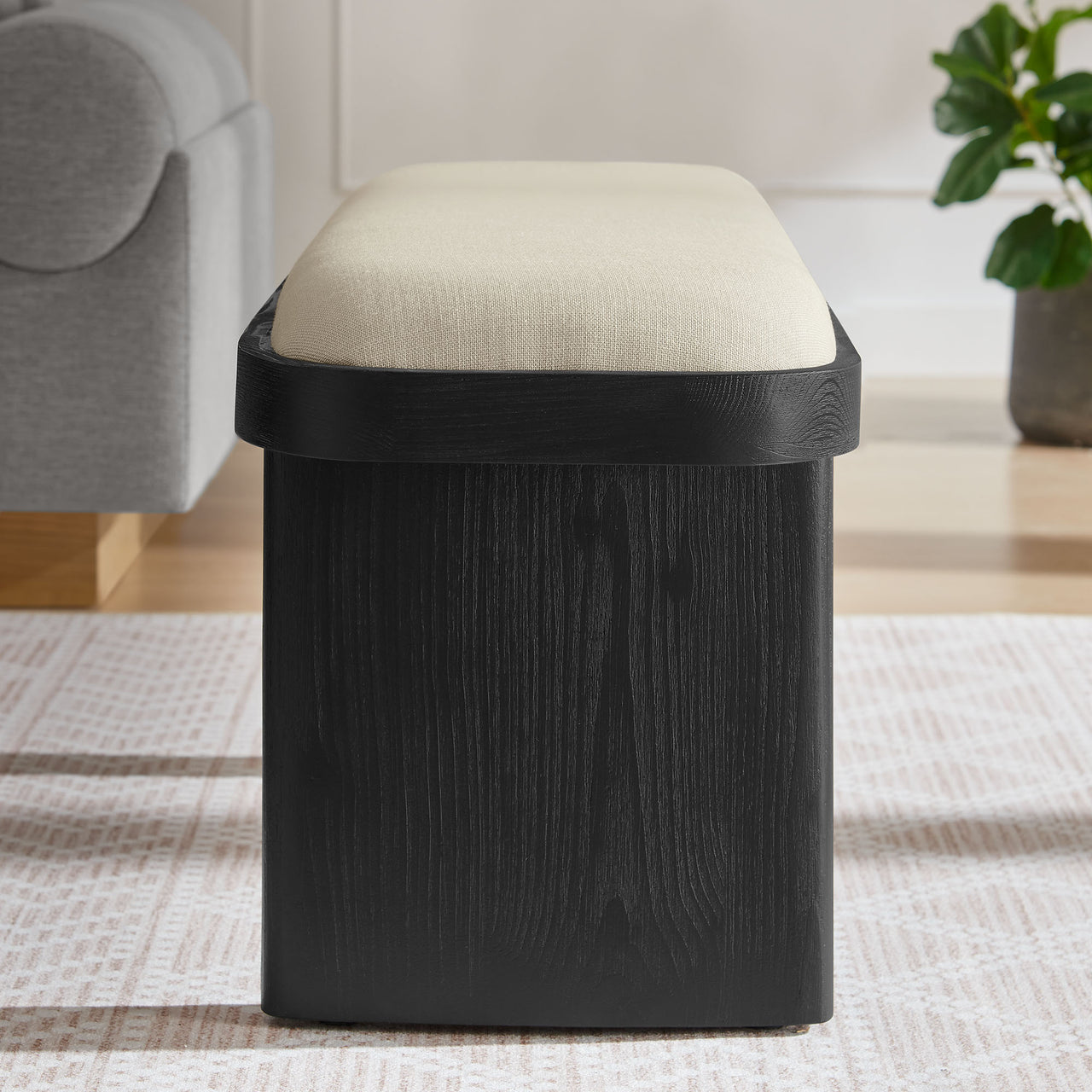 Marisette Upholstered Wood Bench, Black & Cream