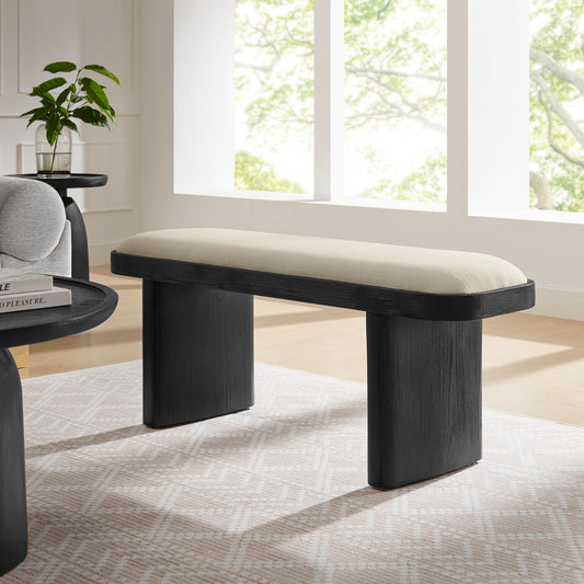 Marisette Upholstered Wood Bench, Black & Cream