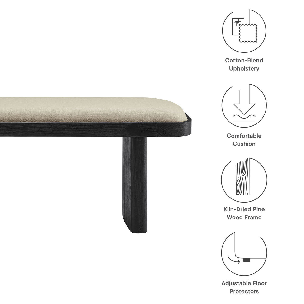 Marisette Upholstered Wood Bench, Black & Cream