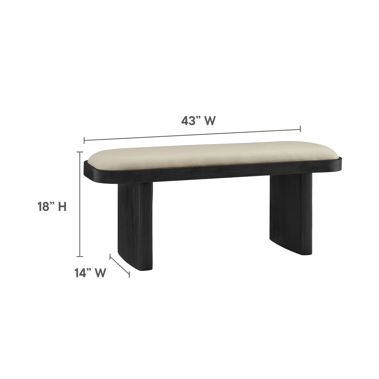 Marisette Upholstered Wood Bench, Black & Cream