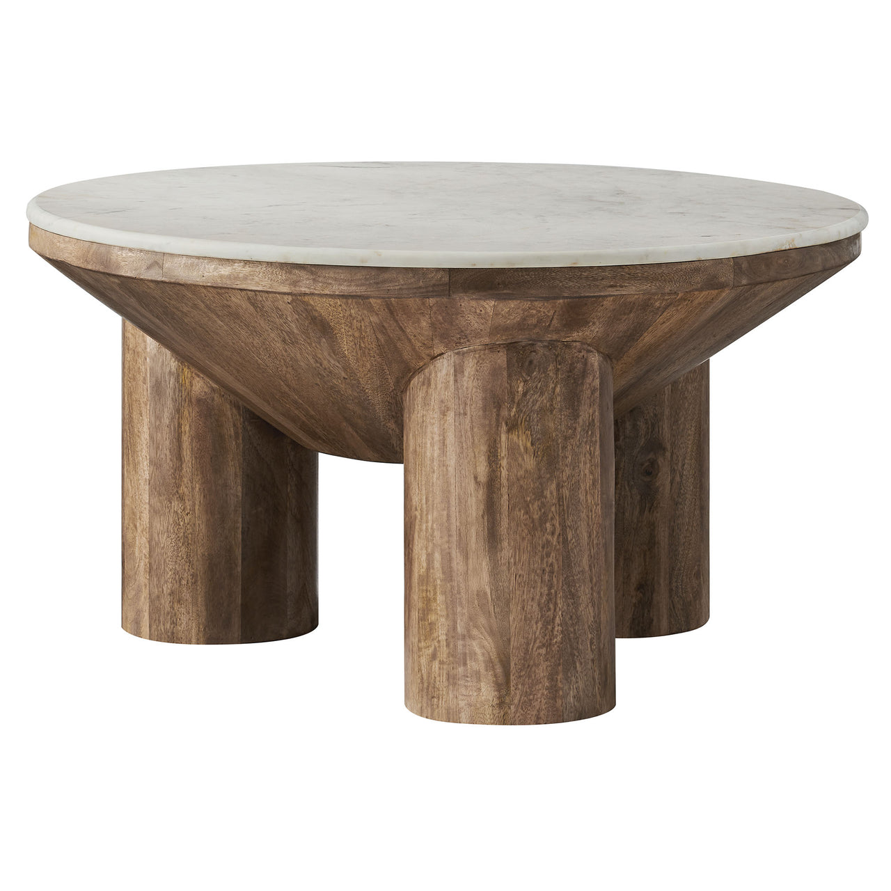 Cyrenth Round Marble and Wood Coffee Table, Walnut