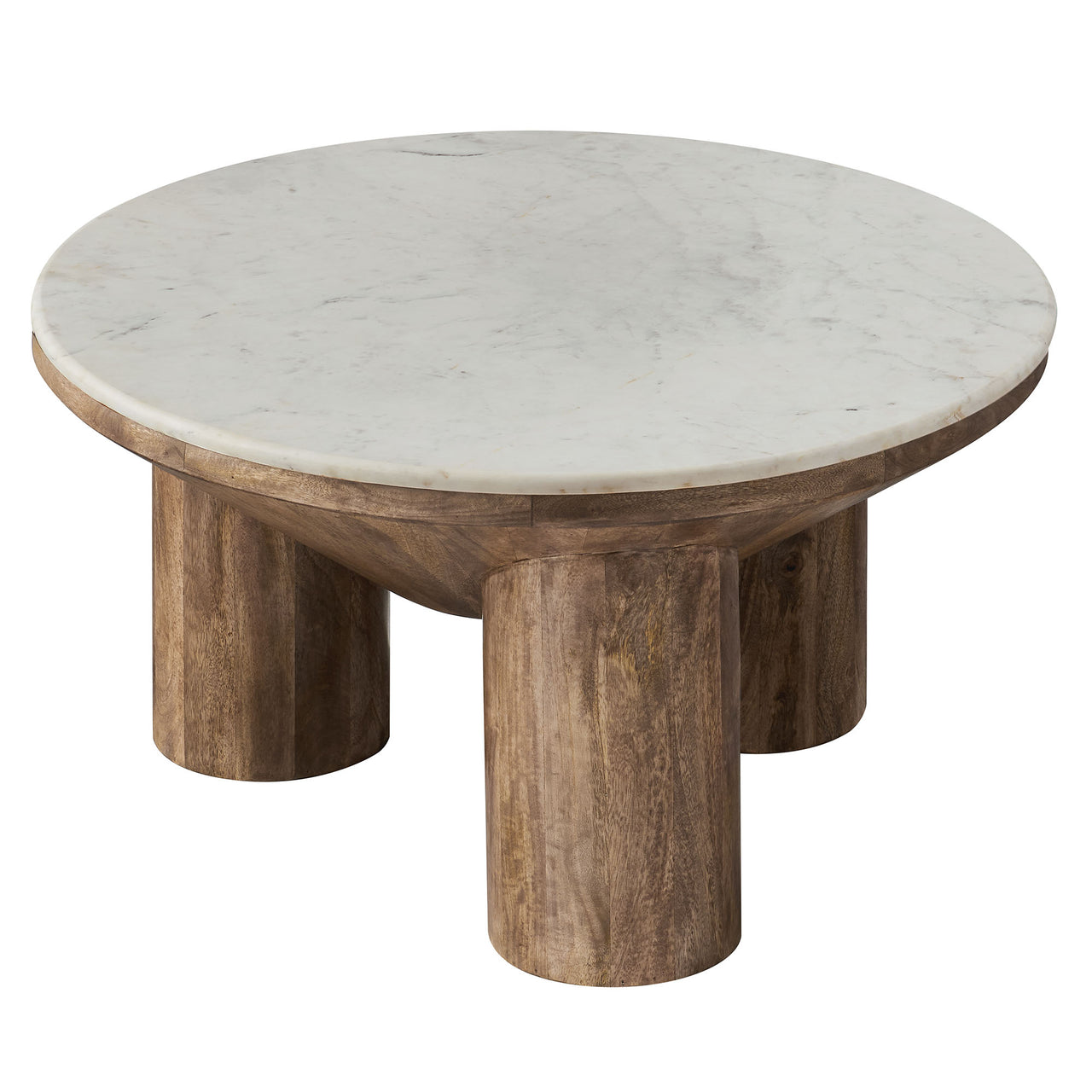 Cyrenth Round Marble and Wood Coffee Table, Walnut