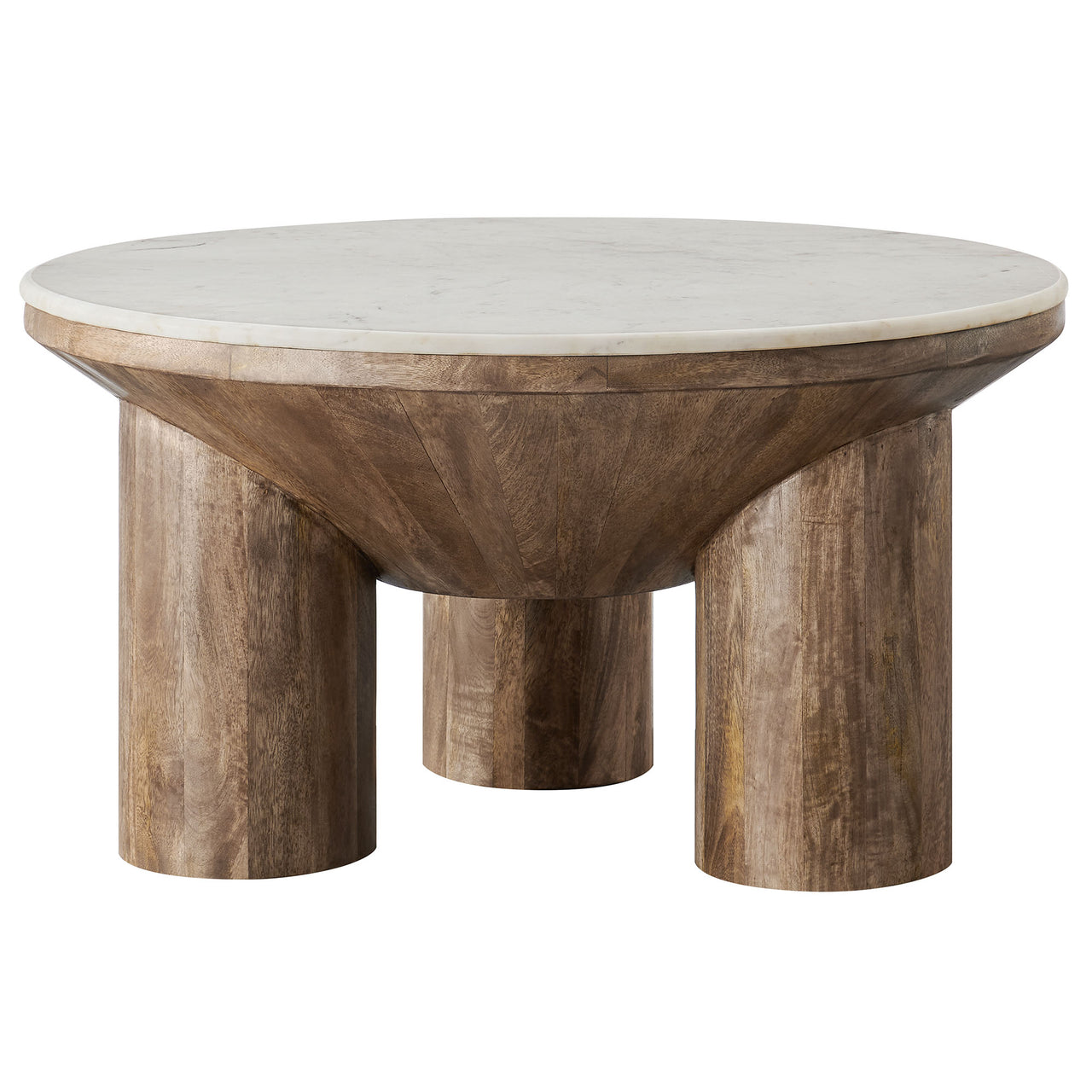 Cyrenth Round Marble and Wood Coffee Table, Walnut