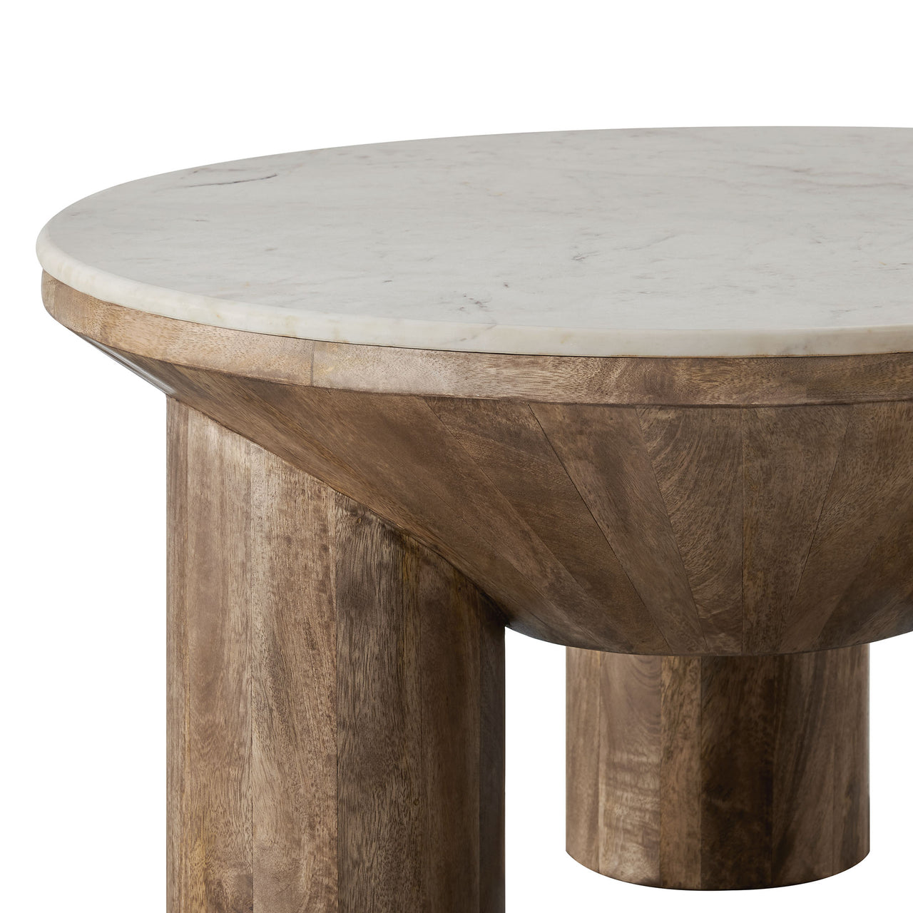 Cyrenth Round Marble and Wood Coffee Table, Walnut