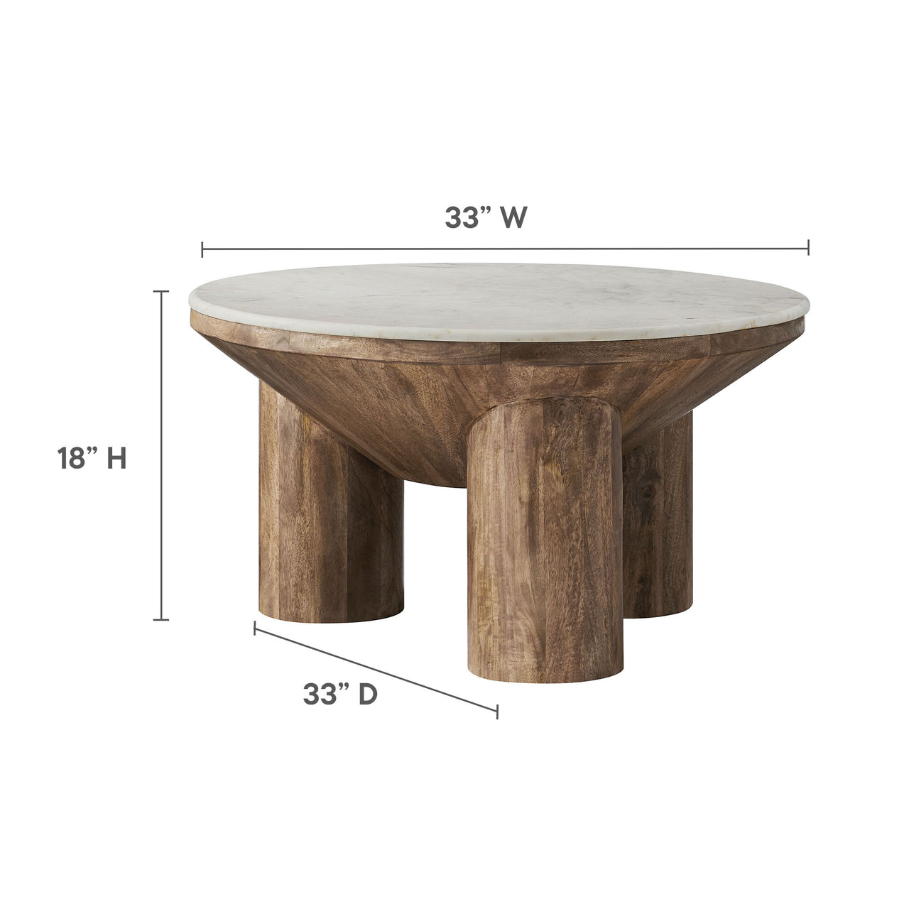Cyrenth Round Marble and Wood Coffee Table, Walnut