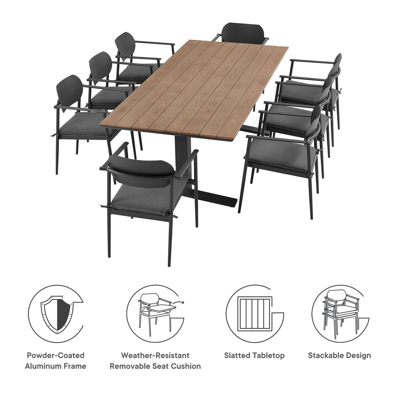 Sylph 9-Piece Alfresco Dining Set, Charcoal