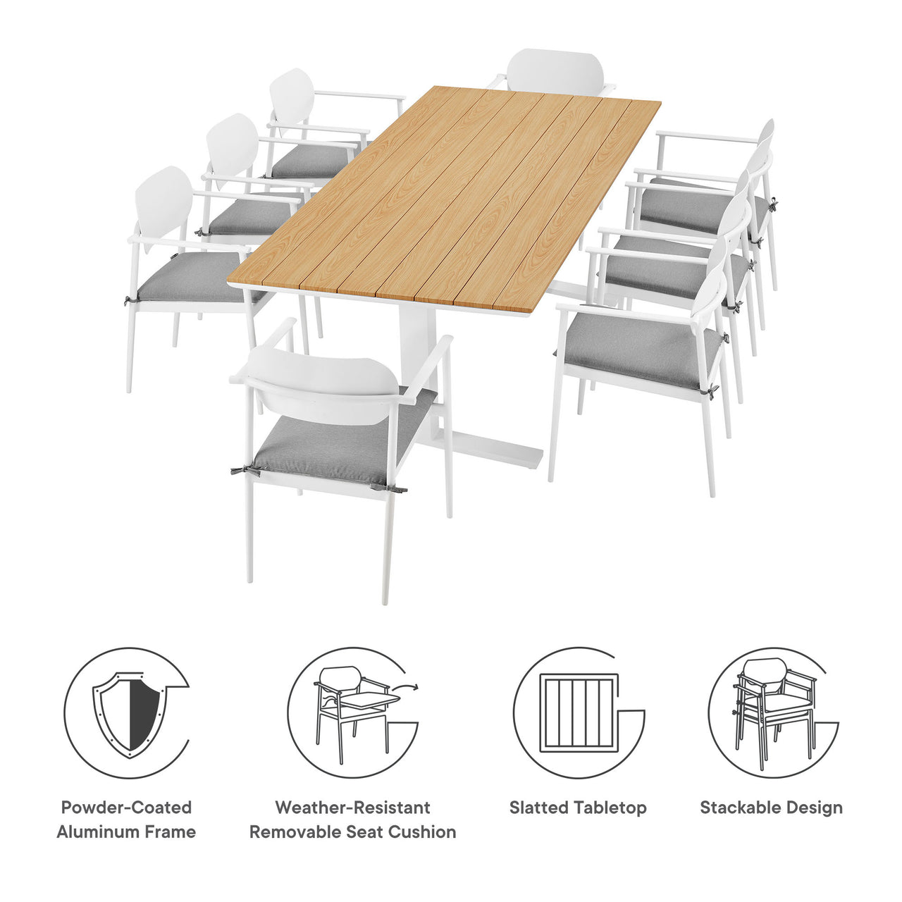 Sylph 9-Piece Alfresco Dining Set, White