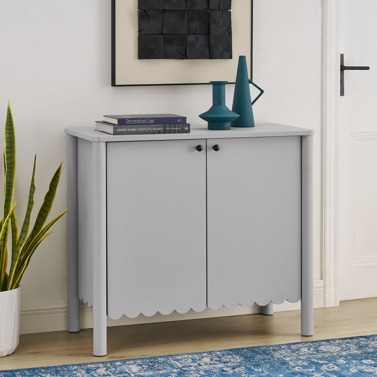 Amelia Petal-Carved Cabinet, Light Gray