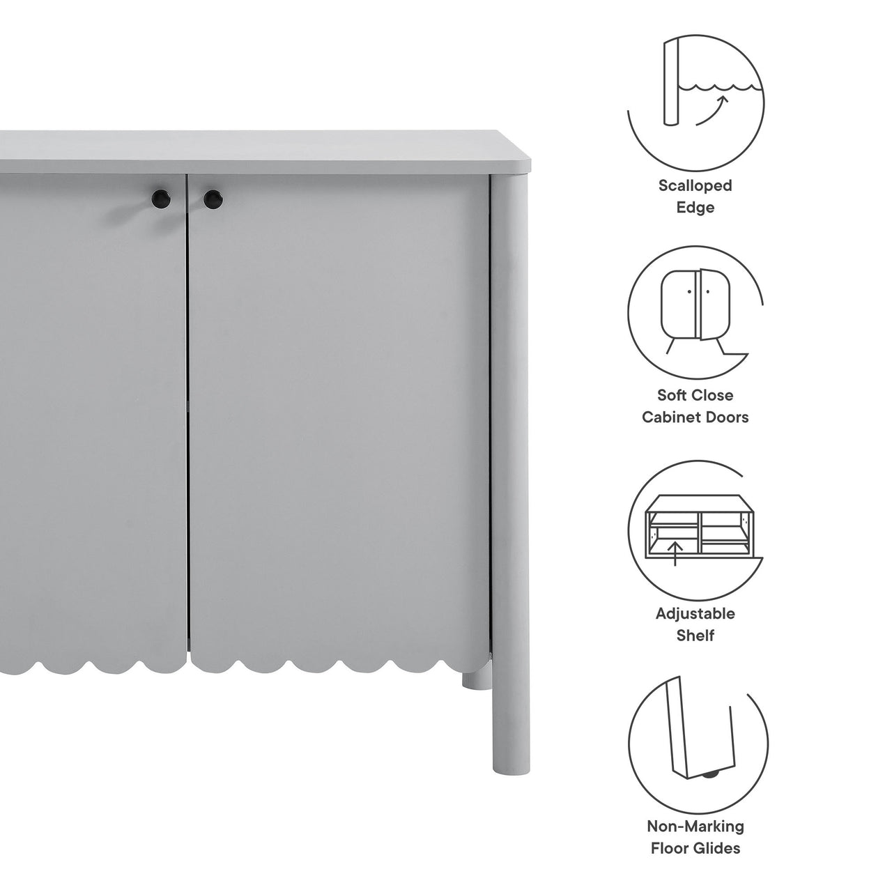 Amelia Petal-Carved Cabinet, Light Gray
