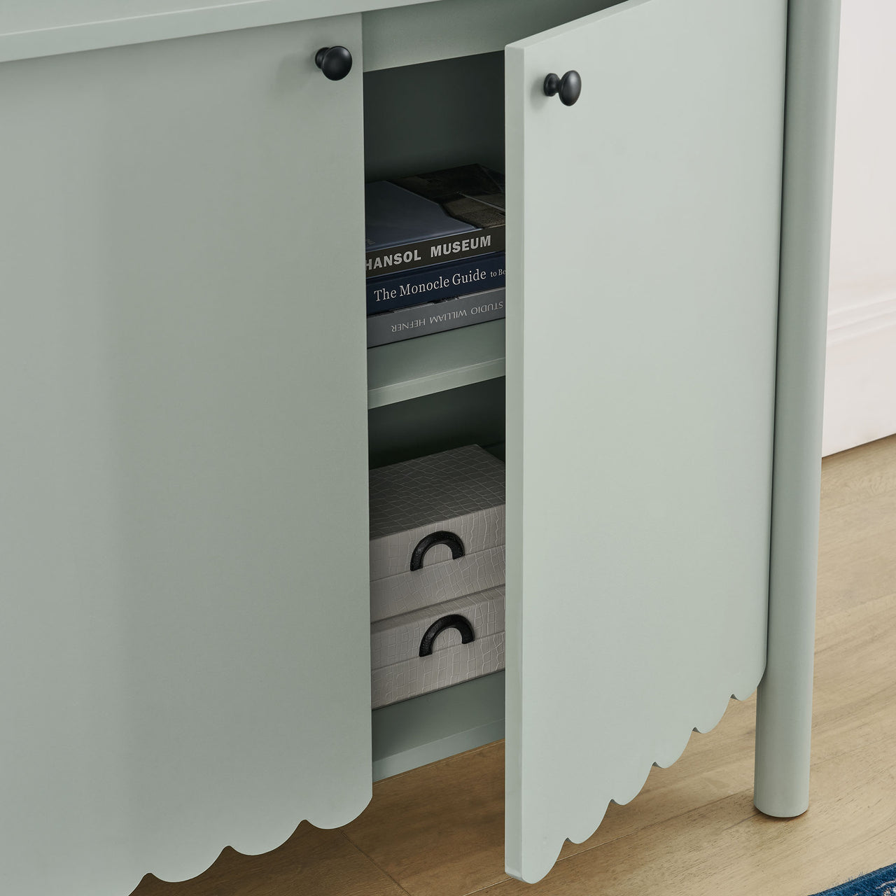 Amelia Petal-Carved Cabinet, Sage