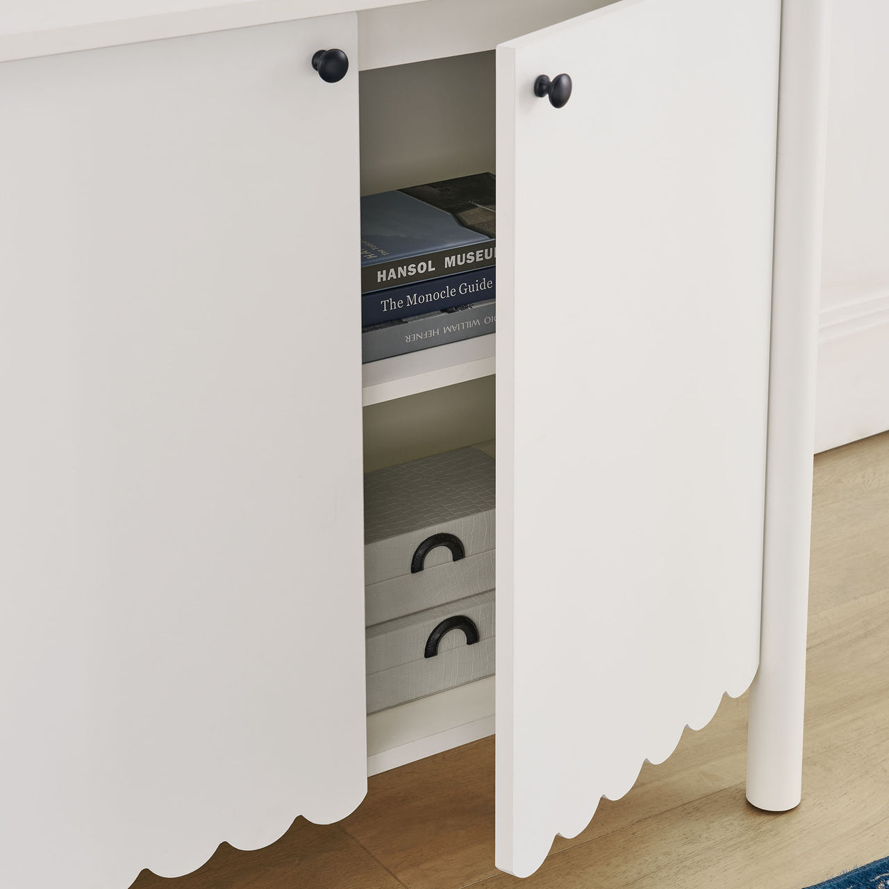 Amelia Petal-Carved Cabinet, White